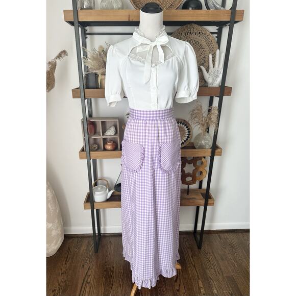 Vintage 70’s Prairie Purple Gingham Size Small Maxi Skirt Cottagecore - Picture 1 of 8